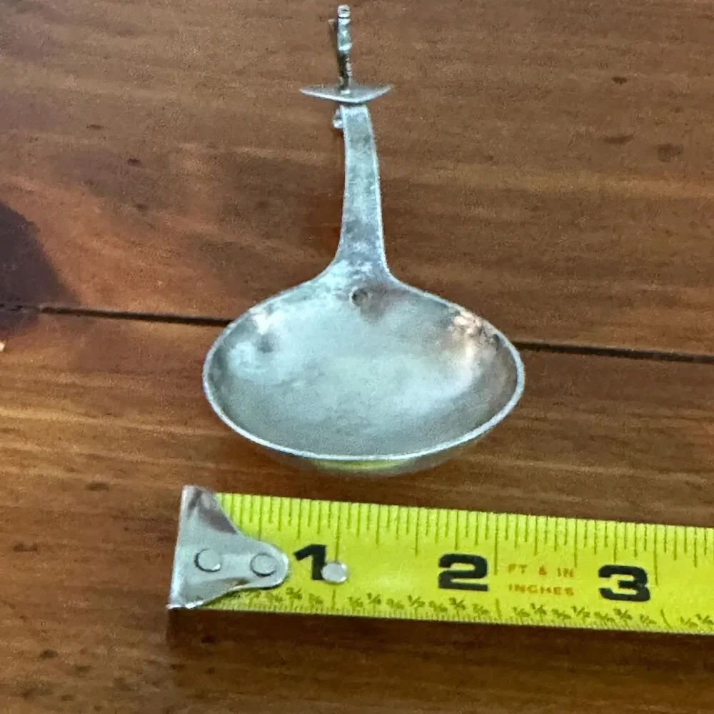 1874 Dutch Silver Mini Ladle Monkey Spoon Rooster Finial Heart .833 Silver 24g